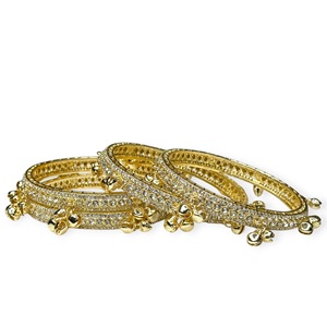 Highest Quality Non Tarnish 24K Gold Plated Kashmiri Jhumki <b>Bangles</b> Ghungroo Hanging Design Wedding <b>Bangle</b> <b>Set</b> for Women - Product Image 2