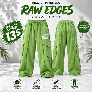 Pantalones de chándal cargo para mujer con bordes sin rematar, de ajuste holgado informal, de largo completo, con cintura elástica media, estampados, de tejido grueso, con dobladillo oversize y efecto desgastado - Product Image 1
