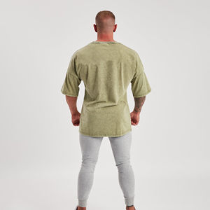 เสื้อยืดผู้ชายผ้าฝ้าย 100% ทรงยาวโอเวอร์ไซส์ สกรีนโลโก้ได้ ล้างสีแบบแอซิดวอช สไตล์สตรีทแวร์ ลายเรียบ ขายส่ง เนื้อผ้าระบายอากาศได้ดี - Product Image 3