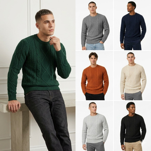 Pull en maille vert foncé pour homme, tricot torsadé mi-lourd, vêtements d'hiver, Meow Fashion, vente en gros, lot de pulls, vêtements - Product Image 2