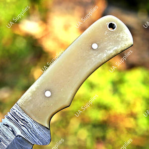 Cuchillo de Acero de Damasco de Grado Industrial con Hoja Fija de Punta Caída para Camping, Caza y Uso Diario (EDC), Mango de Hueso de Camello, 7 Pulgadas de Longitud Total, OEM, MOQ Bajo - Product Image 5