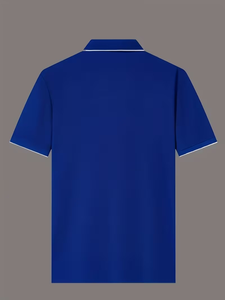 Men's White Short Sleeve Shirt Polyester/Cotton Jersey Fabric Breathable Casual Design Front Logo Print Regular Fit Button-Up - Product Image 3