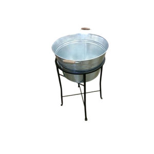 Stylish Galvanized Metal Party Tub With <b>Stand</b> And Wooden Handle Large Oval Ice Bucket <b>Drink</b> Cooler For Indoor Outdoor Parties - Product Image 6
