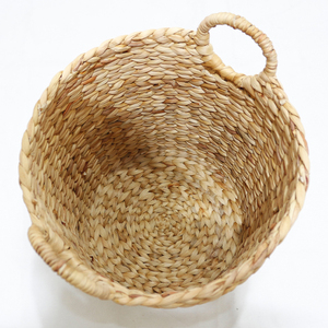 Paniers de rangement écologiques en jacinthe d'eau avec poignées, forme ronde, style nordique, ensemble de paniers de rangement multi-usages pour la lessive - Product Image 4