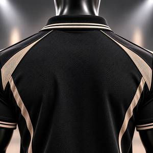Polo à manches courtes pour homme Noir avec rayures beiges Logo brodé Séchage rapide Coupe classique Style sportif tricoté - Product Image 5