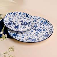 Service de table ovale en céramique Kairaus, motif marbré bleu et blanc, lot de 2, emballé dans une boîte Bluebell, compatible micro-ondes et lave-vaisselle