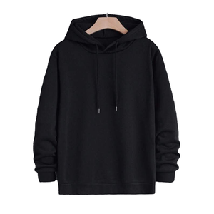Sweat-shirt à capuche noir pour homme, manches régulières, couleur unie, tricot en coton, vêtement d'automne - Product Image 1