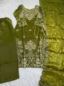 Stylish Silk <b>Kurti</b> Set – Heavy Sequence Work Top with Pant & Dupatta - Product Image 5