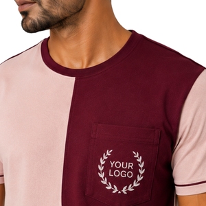 Ensemble T-shirt et short pour homme bordeaux et rose poudré, col rond, manches courtes, haut à poches, short cargo à cordon de serrage, vêtements de sport décontractés - Product Image 5