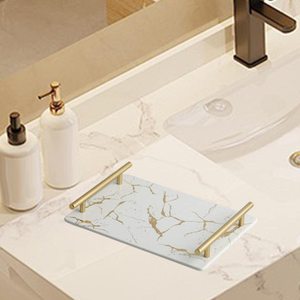 Luxury <b>White</b> Marble Serving Tray Gold Handles Dishwasher Safe Multifunction Kitchen Tableware Platter for Living Room Home Decor - Product Image 1