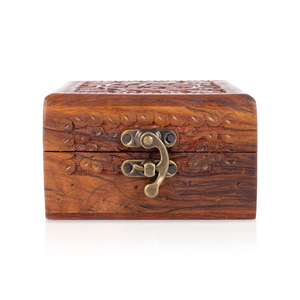 Handmade Wooden <b>Jewelry</b> <b>Box</b> With Brass <b>Vintage</b> Hand Carved Solid Wood Trinket <b>Box</b> Decorative Floral Keepsake Storage Chest - Product Image 1