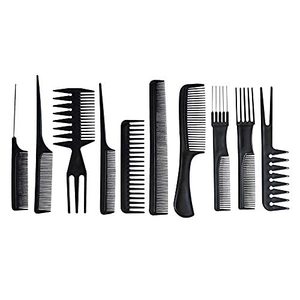 Ensemble de 10 peignes à cheveux avec manche en plastique noir pour la coiffure, la coupe et le style, pour femmes, hommes et enfants - Product Image 1