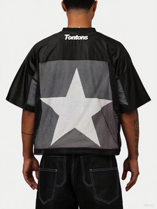 Yellow Mesh Streetwear Crop T-Shirt Men Oversized Athletic <b>Logo</b> Summer Breathable Casual Top - Product Image 4