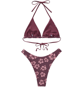 Women Backless Halter Triangle Bra Removable Padded Bikini Set Two Piece Stretch Thong Bottoms Spandex/Nylon Swimwear - Product Image 4