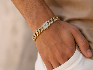 ELVORA <b>GEMS</b> Men's Natural 22K Gold Plated Fancy Dark Diamond <b>Bracelet</b> Brilliant Cut Hiphop Style Everyday Wear Model ELV061 - Product Image 1