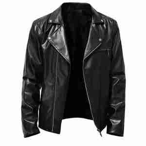 <b>Men's</b> <b>Red</b> PU <b>Leather</b> Moto <b>Jacket</b> With Zipper Closure Turn-down Collar Regular Fit Autumn Wear - Product Image 5