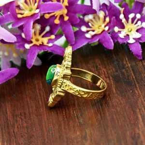 Natural Green Copper <b>Turquoise</b> Gemstone Handmade <b>Ring</b> 18k <b>Gold</b> Vermeil Southwestern Fine Jewelry Ruby Accents For Women - Product Image 4