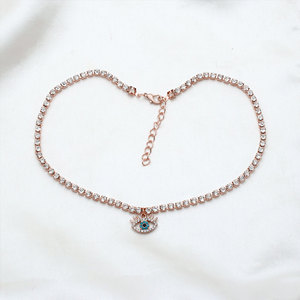 925 Sterling <b>Silver</b> Rose Gold Plated Evil Eye Tennis <b>Choker</b> Necklace Sparkling White Blue CZ Charm Wholesale Jewelry - Product Image 4