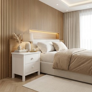 Modern White Solid New Zealand Pine Nightstand with 2 Drawers Scandinavian Bedroom Furniture <b>Storage</b> <b>Side</b> <b>Table</b> - Product Image 5