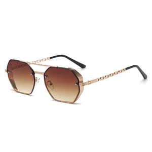 Gafas de Sol de Moda Retro de Metal 2024, Diseño de Patillas con Cadena de Metal, Protección UV400, Montura Negra/Marrón, Unisex, Venta al Por Mayor - Product Image 5