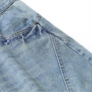 Jean en denim large pour homme, taille haute, coupe ample, délavé, patchwork, style décontracté d'été, en coton mi-lourd - Product Image 2