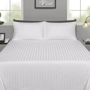 Juego de Sábanas de Hotel, Color Blanco, con Rayas de Satén de 1 cm, 100% Algodón - Product Image 1