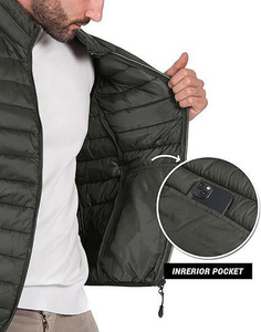 DAIZEN STAR Men's Olive Green Stand Collar Puffer Vest Solid Color Windproof Casual Outerwear Zipper Closure Autumn Wear - Product Image 4