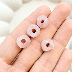 12mm Rose Quartz Raw Rough Gemstone <b>Bead</b> <b>Large</b> Hole 4mm Drilled Natural Stone Nugget DIY Jewelry Making Craft Wholesale Supply - Product Image 4