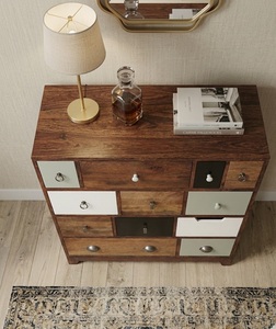 Modern Multi Color Mango Wood <b>Storage</b> Cabinet with 2 Drawers and Shaker Doors for Home Living Room Furniture - Product Image 2