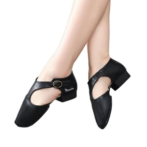 Chaussures de danse personnalisées en cuir à talon bas avec bride à boucle et bout fermé, confortables pour la pratique de la danse de salon, pour femmes, vente en gros - Product Image 5
