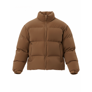 Chaqueta acolchada marrón para hombre, cuello alto, cálida para invierno, gruesa, estilo burbuja, corte ajustado, con cremallera, informal, para exteriores, estilo urbano. - Product Image 2