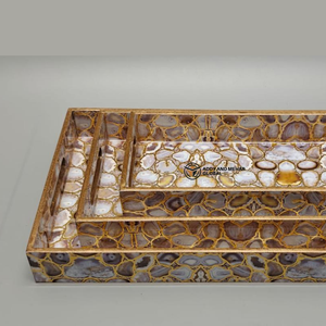 Ensemble de 3 plateaux décoratifs rectangulaires en MDF, mosaïque de luxe en acajou émaillé, motif bois de rose profond, organisateur de bureau de direction - Product Image 6