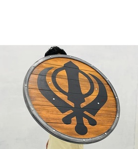 Calvin Handicraft Round Wooden <b>Wall</b> Hanging with Black Khanda Symbol Art Deco Design for Hallway and Living Room Home Decor - Product Image 3