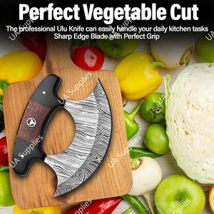 Cuchillo de Chef Ulu de Acero de Damasco, Ambidiestro, Estilo Moderno, Funda de Cuero y Madera, Multiusos, Duradero, Hecho a Mano, Ecológico - Product Image 5