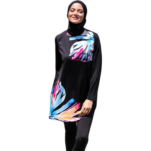 Long Sleeve High Cut Swim Set <b>Leggings</b> Muslim Women's Modest Quick-dry Full Body <b>Swimwear</b> Islamic Burkinis Wear Print Front - Product Image 1