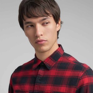 Chemise en flanelle à carreaux rouge et noir pour homme, manches longues, col rabattu, boutonnée, style décontracté, vêtement d'automne, 100% coton tissé - Product Image 2