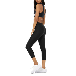 Women's High-Waisted Athletic <b>Crop</b> <b>Leggings</b> - Solid <b>Black</b> Yoga Pants with Compression Fit for Fitness & Training - Product Image 3