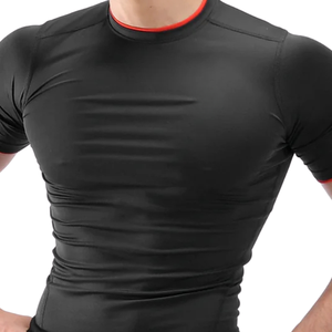 Chemise de compression athlétique noire pour hommes, respirante, à séchage rapide, extensible, à manches courtes, pour l'entraînement en salle de sport, haut de sport - Product Image 2
