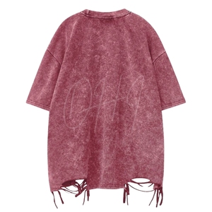 Camiseta de hombre personalizada oversize con efecto lavado y desgastado, estilo streetwear hip hop, corte holgado, bajo deshilachado, grunge, manga corta, para verano - Product Image 2