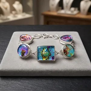 Bracelet statement artisanal en argent sterling 925 avec verre dichroïque multicolore pour femmes - Product Image 3