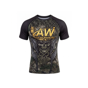 Askar Wear Ind <b>Men's</b> Short Sleeve Rash Guard Sublimation Print Quick Dry Athletic <b>Shirt</b> Back Logo Camouflage <b>Skull</b> Design - Product Image 1