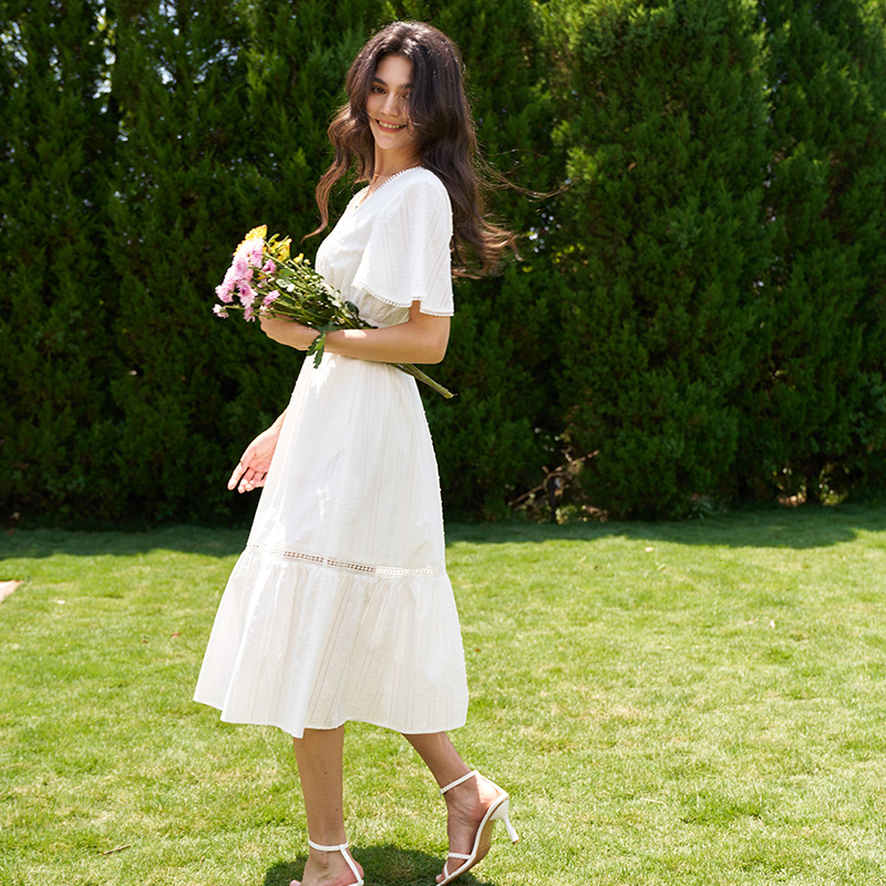 2025 Olaesa Summer V Neck Puff Sleeve Flowy A Line Wedding