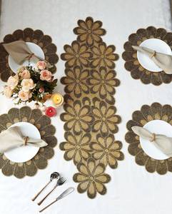 Handmade gold flower beaded <b>Table</b> <b>runner</b>. Matching Placemats also available Pallavi - Product Image 3