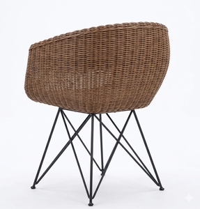 Modern Rattan Wicker Dining Armchair Outdoor Patio <b>Garden</b> Restaurant Accent <b>Chair</b> With Durable Geometric Metal Legs - Product Image 3