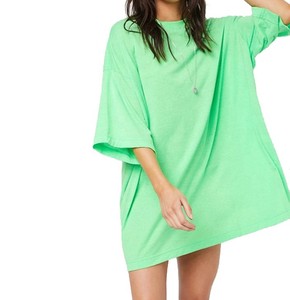 Vestido Camiseta Extra Grande para Mujer, Color Sólido, Manga Tres Cuartos, Cuello Redondo, 100% Algodón, Corte Holgado, Estilo Jersey Tejido para Primavera/Verano - Product Image 3