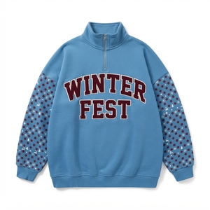 Sweat-shirt en molleton bordeaux personnalisé OEM pour femme, avec motif graphique rétro et col montant semi-zippé - Product Image 2