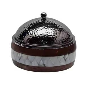 Decorative Silver Conical <b>Lid</b> Food Warmer with Wooden Base Crisscross Pattern Elegant Casserole <b>Pot</b> Kitchenware Home Decor - Product Image 1