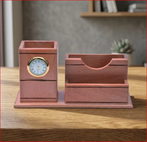 Organisateur de bureau en bois avec horloge et porte-stylo, rangement multifonctionnel pour activités promotionnelles - Product Image 6
