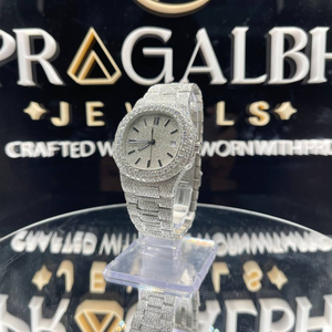 Montre de luxe entièrement sertie de moissanite, en acier inoxydable argenté, automatique, mécanique, style diamant, étanche - Product Image 1