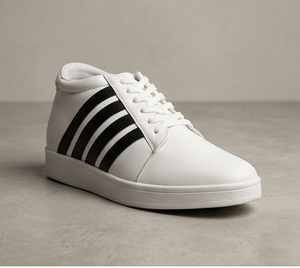 Baskets basses blanches pour hommes avec talon dissimulé, légères, respirantes, antidérapantes, à lacets, chaussures décontractées pour le quotidien - Product Image 1